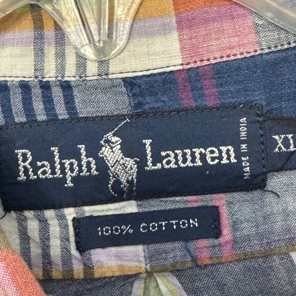Ralph Lauren Madras Multicolor Windowpane Plaid Short Sleeve Button Shirt X - Picture 5 of 8
